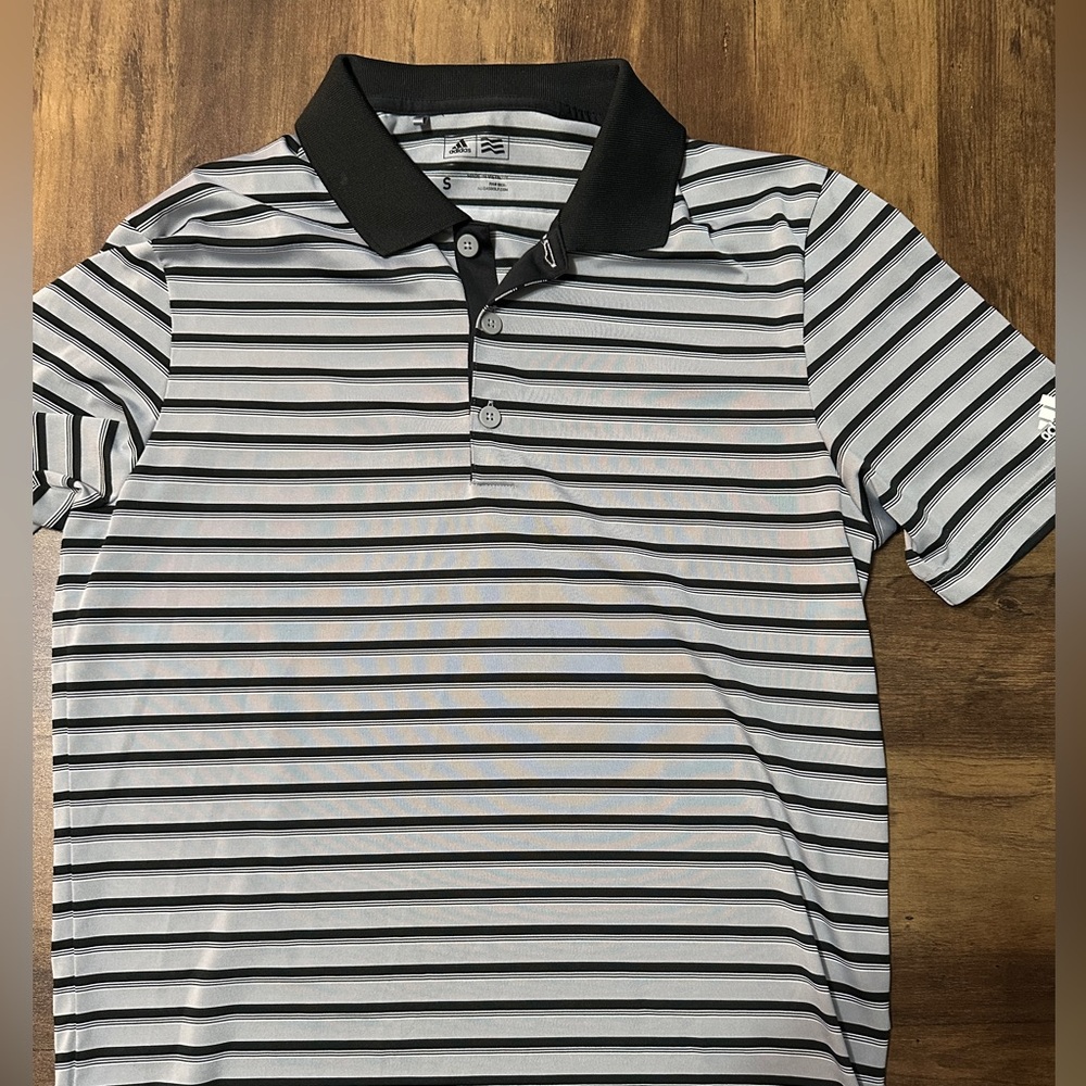 Adidas striped golf polo